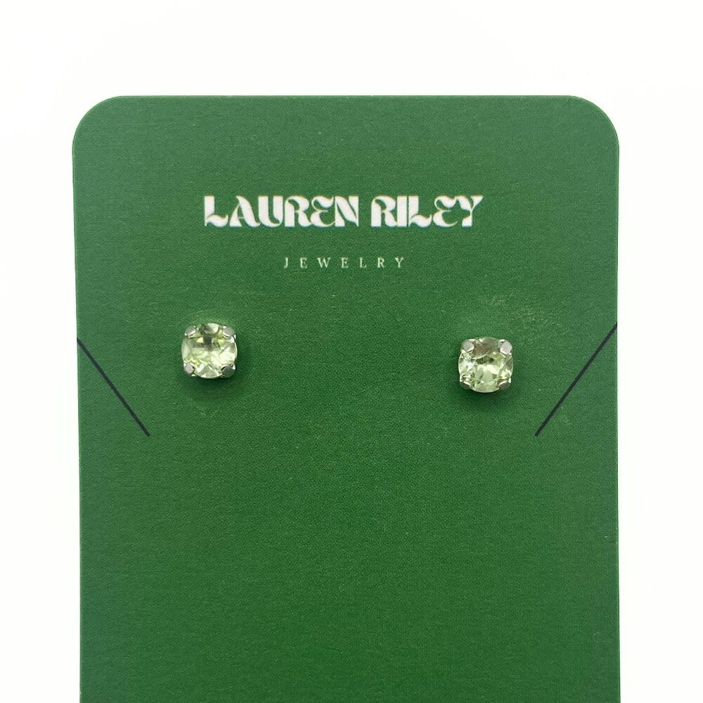 Handcrafted periodt light green aurora crystal stud earrings - silver plated